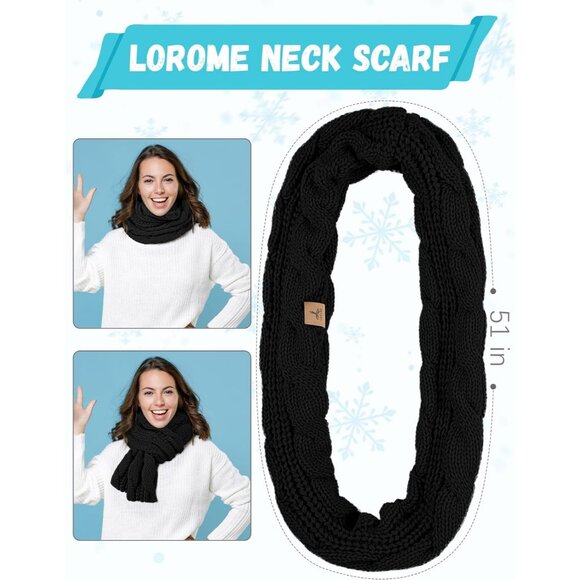 Women’s Black Knit Beanie Hat, Gloves, Scarf & Ear Warmer Set - Winter - Picture 4 of 7